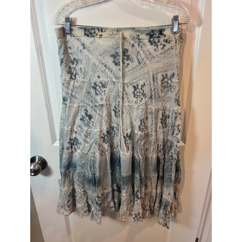 Metrowear Womens Skirt Tiered Crinkle Floral Paisley Blue White Medium